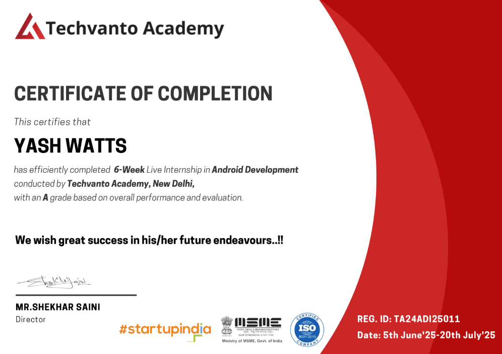 Android Development certificate